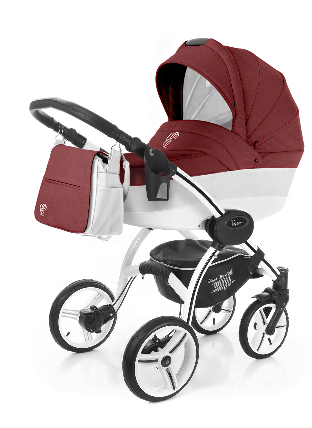 Коляска для новорожденных Esspero Grand I-Nova (шасси White) Cherry leatherette