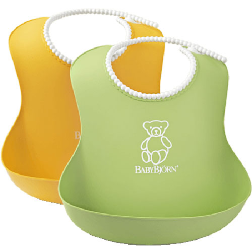 Нагрудник мягкий пластиковый для кормления ребенка BabyBjorn (2 шт.) Желтый-зеленый