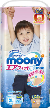Подгузники-трусики MOONYMAN (12-17кг) 38шт (XL) для мальчиков