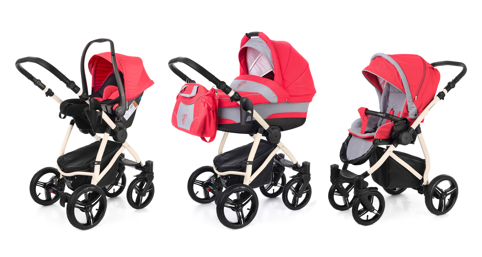 Коляска 3 в 1 Esspero Newborn Lux (шасси Beige) Red Grey
