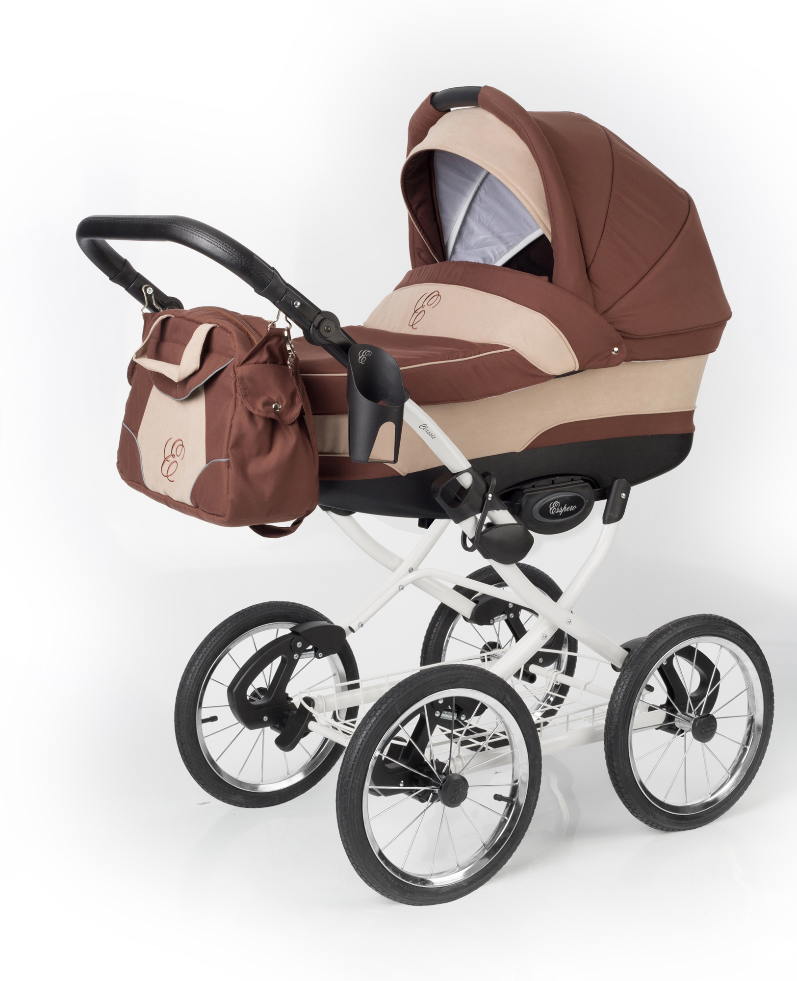 Коляска для новорожденных Esspero Classic (шасси White) Brown Beige