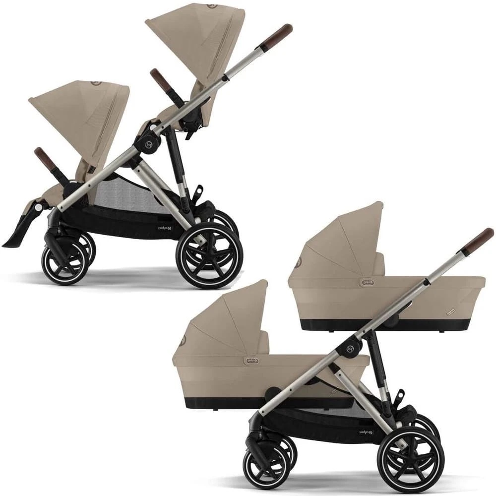 Коляска для двойни 3 в 1 Cybex Gazelle S и автокресло Cloud G i-Size Plus TPE Almond Beige
