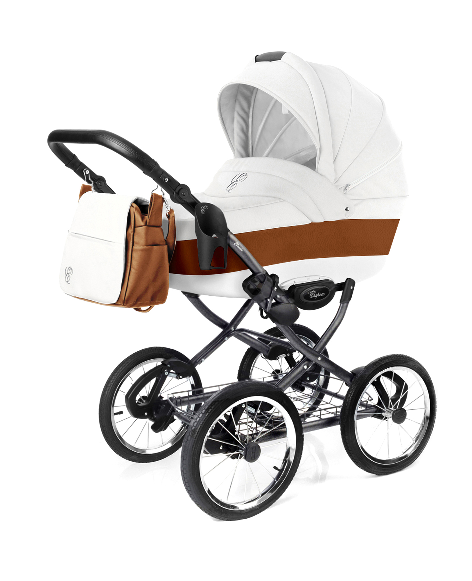 Коляска для новорожденных Esspero Grand Classic (шасси Graphite) Orange leatherette