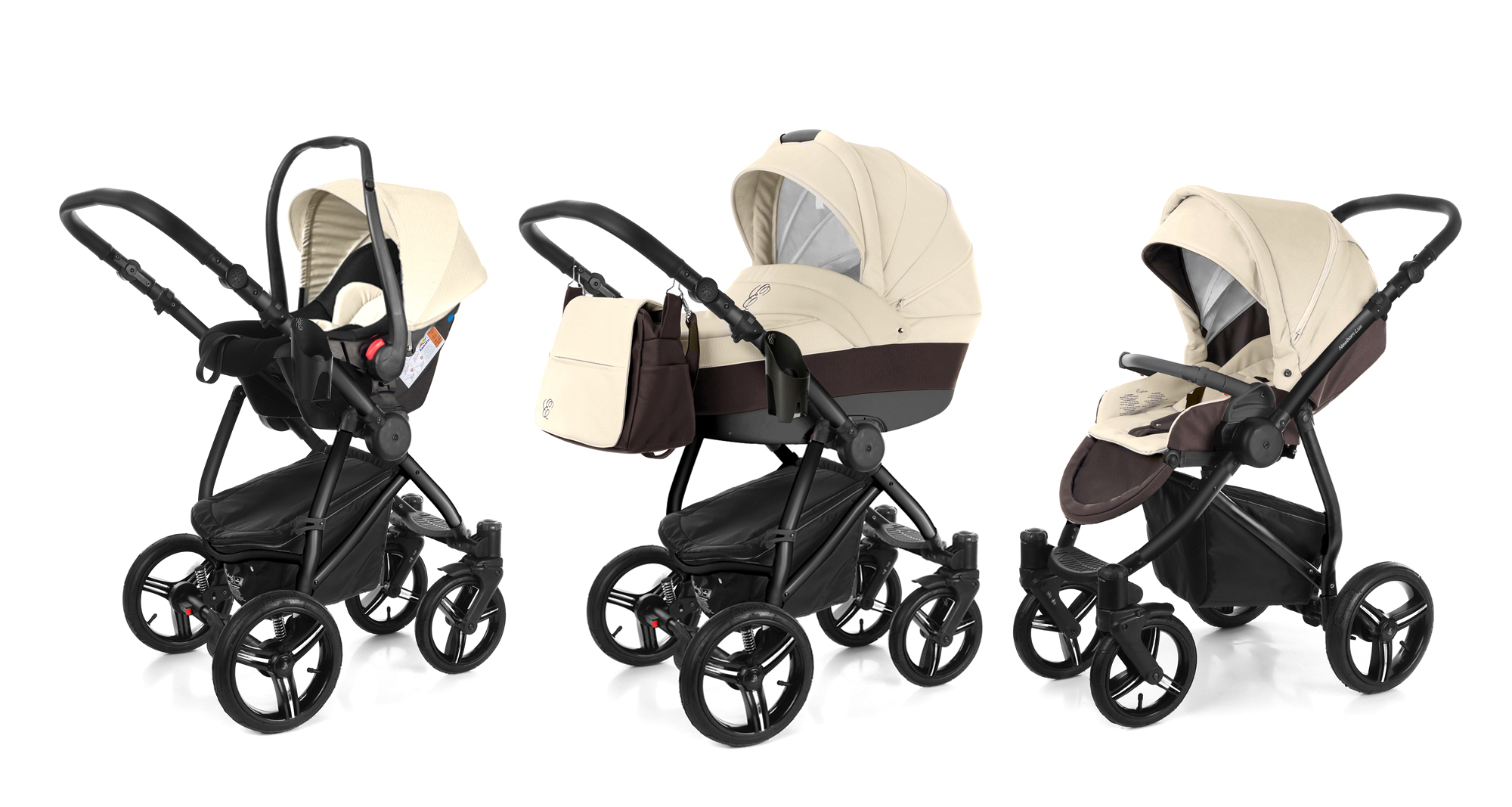 Коляска 3 в 1 Esspero Grand Newborn Lux (шасси Black) Cream leatherette
