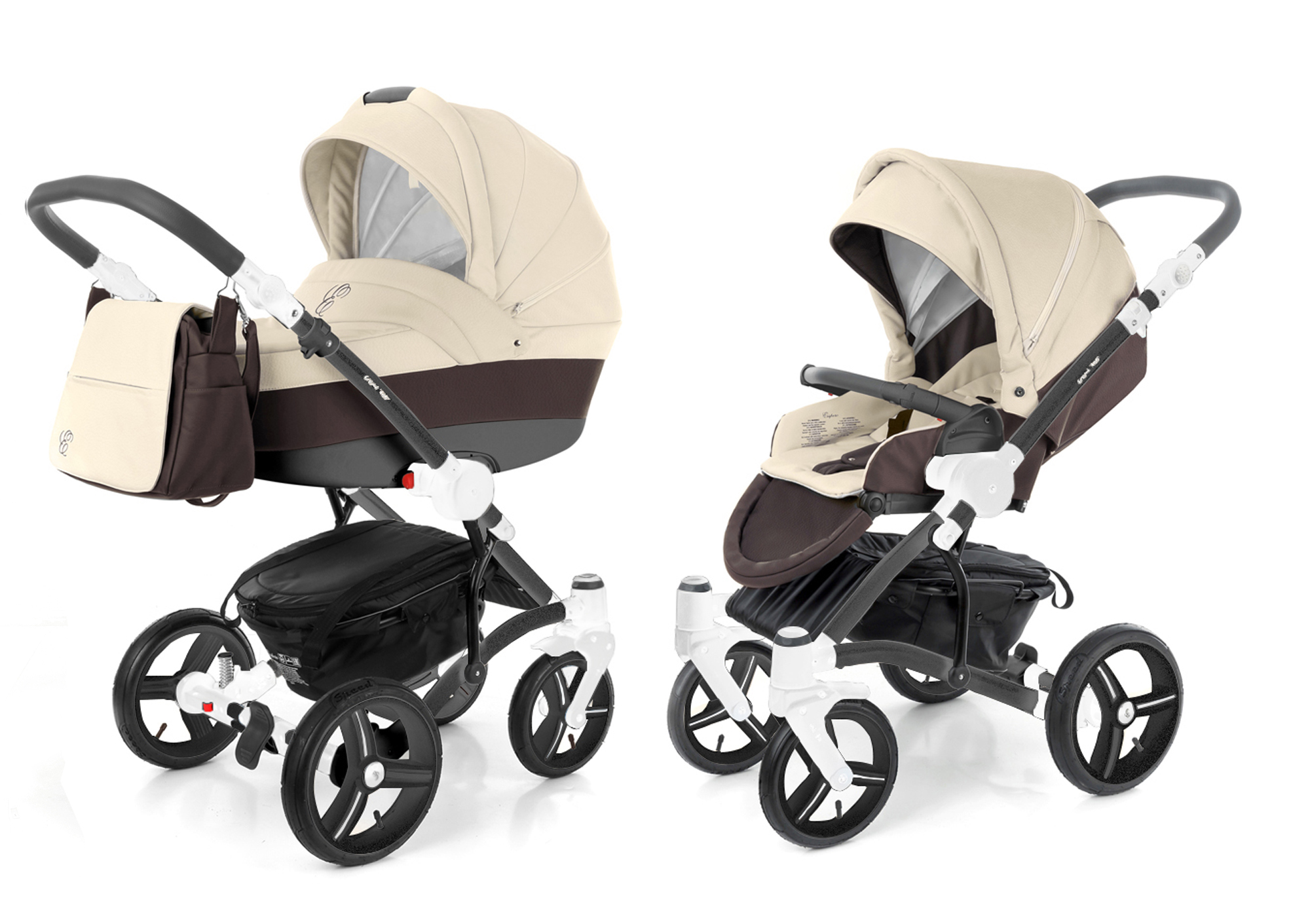 Коляска 2 в 1 Esspero Grand Tour (шасси White) Cream leatherette