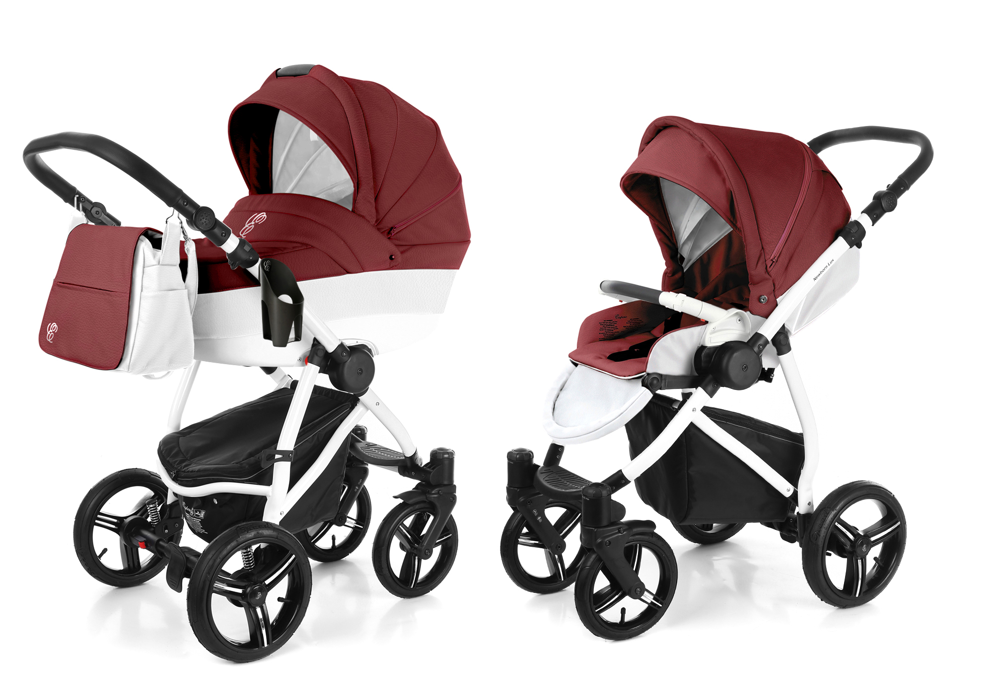 Коляска 2 в 1 Esspero Grand Newborn Lux (шасси White) Cherry leatherette