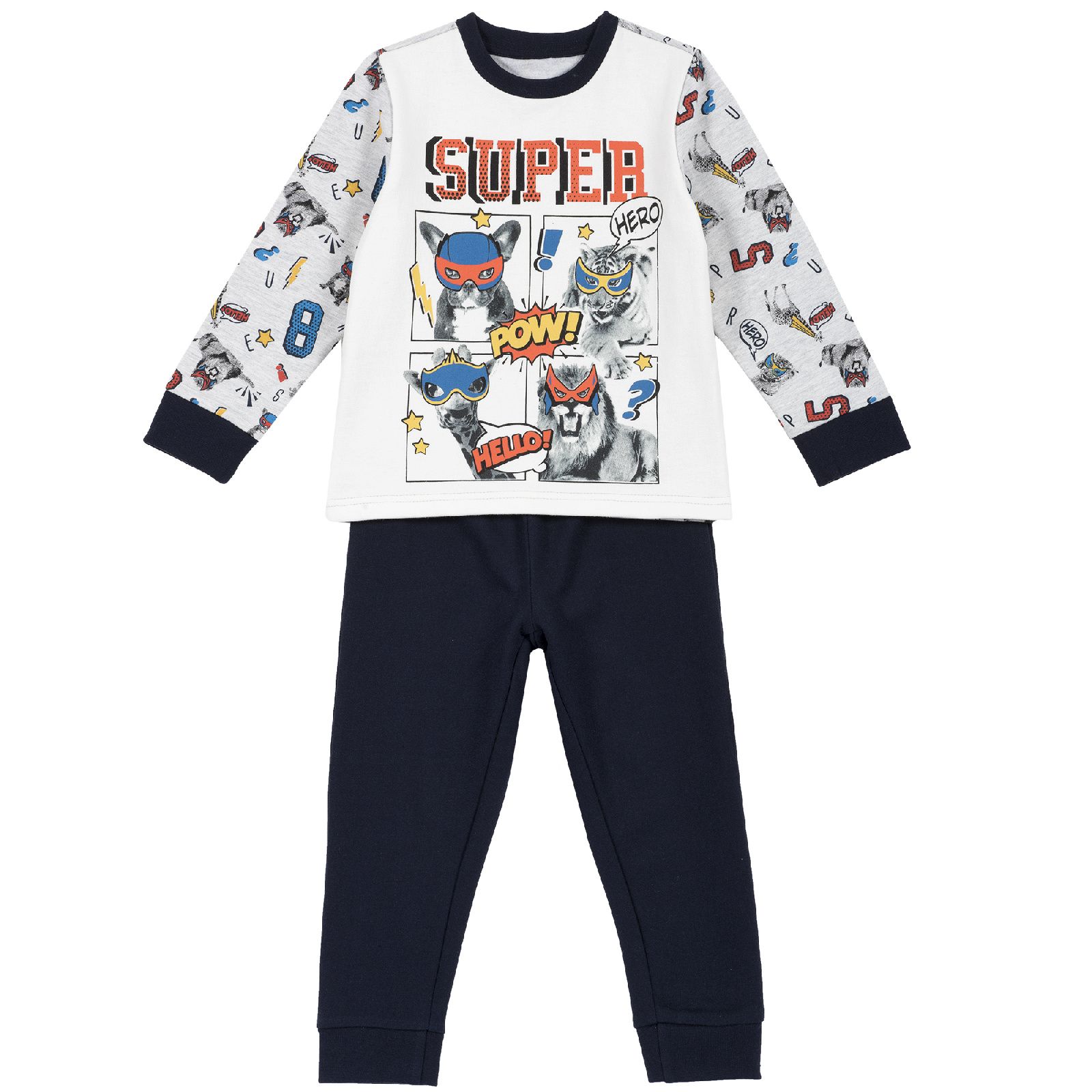 Пижама Chicco, принт Super, длинный рукав, для мальчиков Тёмно-синий, р.116