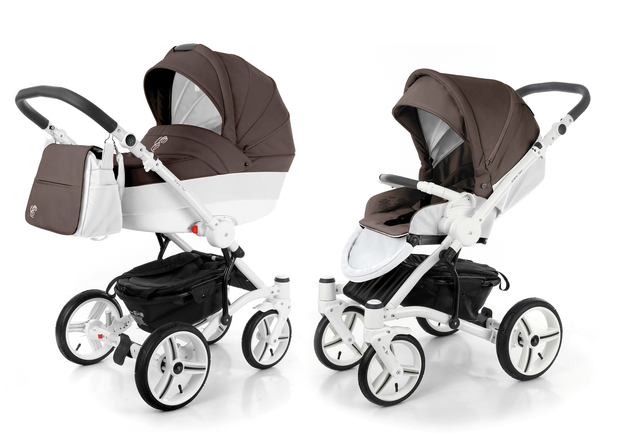 Коляска 2 в 1 Esspero Grand Tour (шасси White) Cacao leatherette