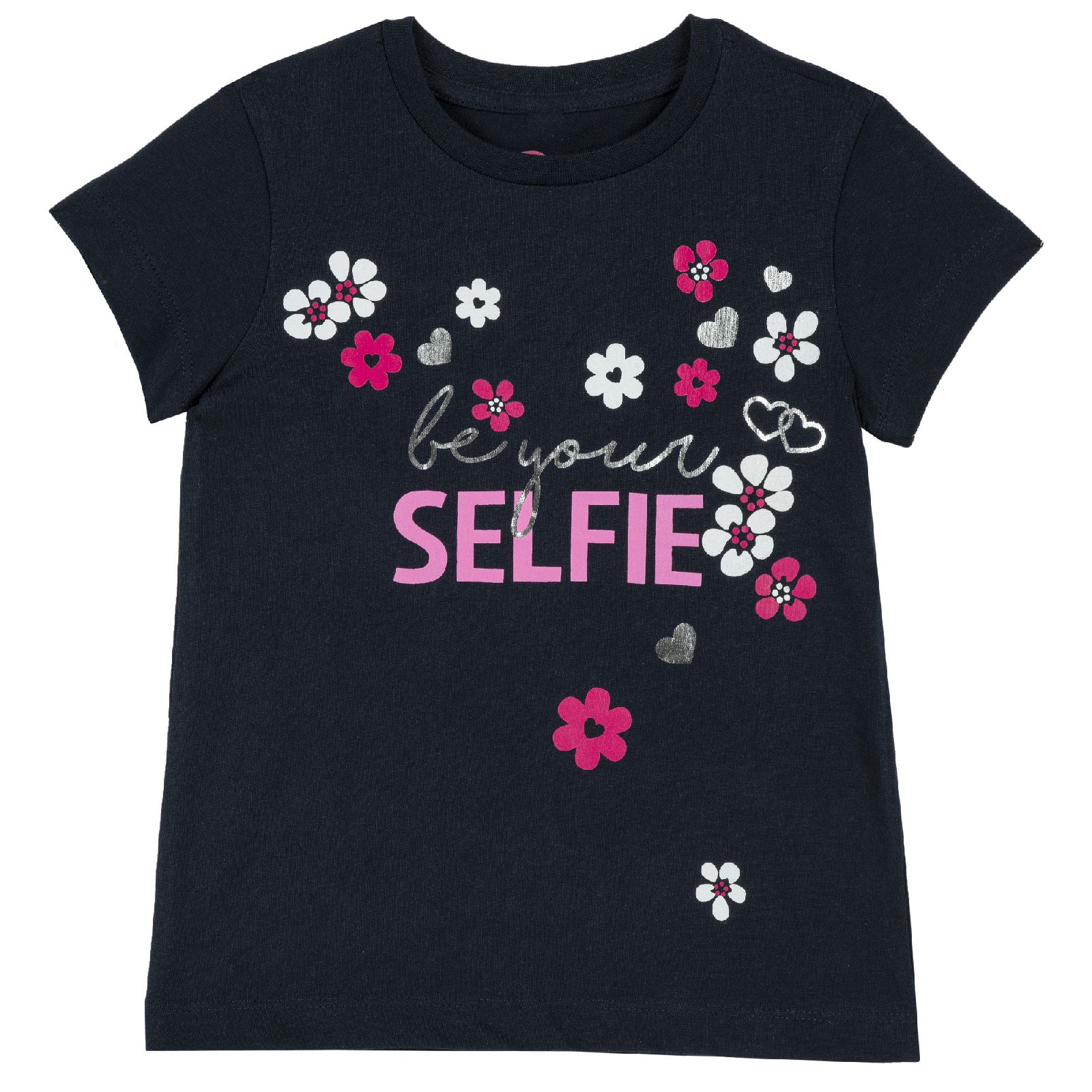 Футболка Chicco надпись Selfie, для девочки Тёмно-синий, р.98