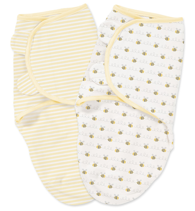 Конверт для пеленания Summer Infant SWADDLEME (размеры S/M) белый с пчелками/желтый в полоску 2 шт. (р-р S/M)