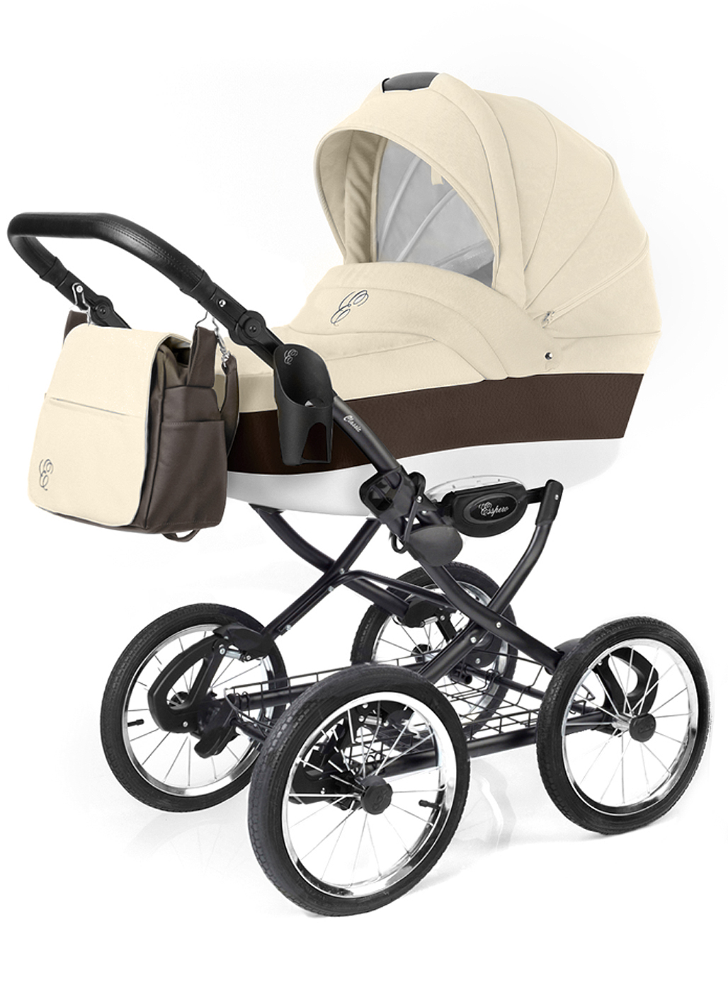 Коляска для новорожденных Esspero Grand Classic (шасси Black) Cream leatherette