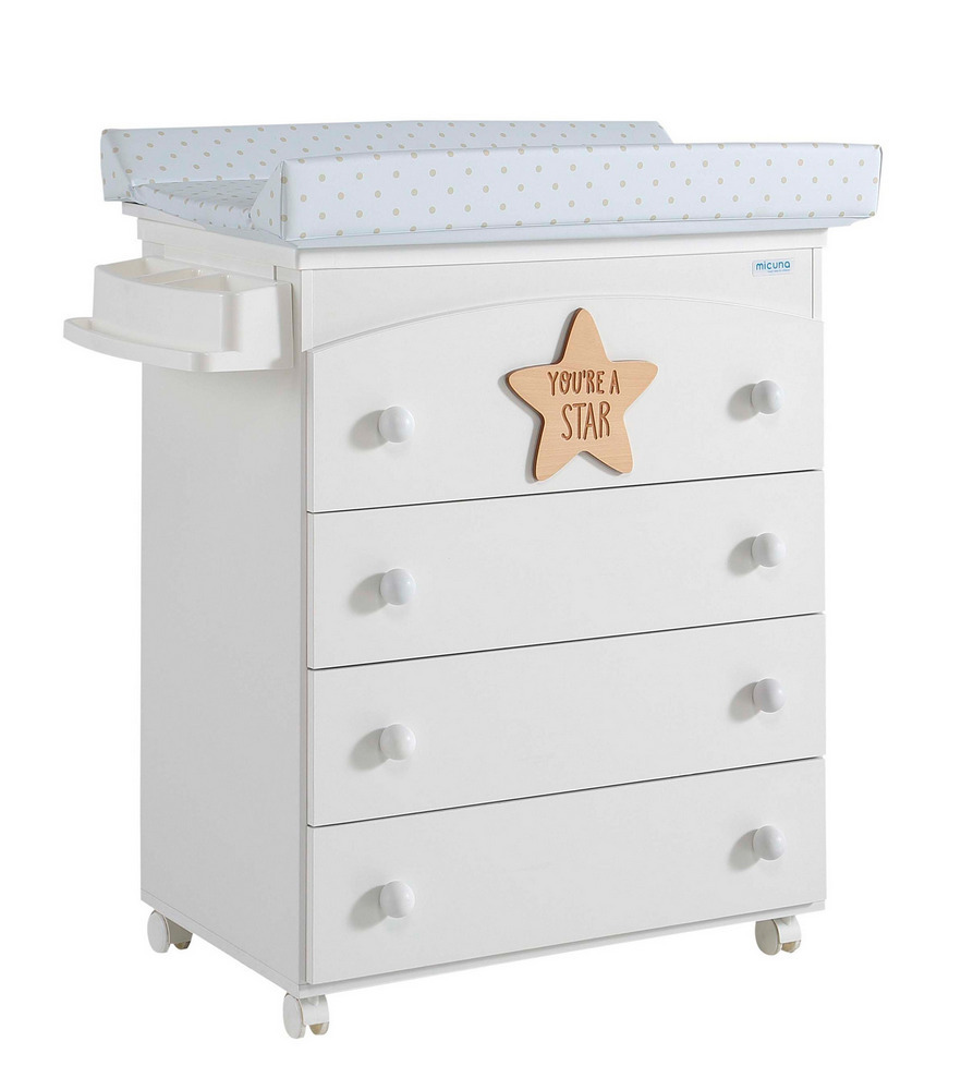 Детский пеленальный комод Micuna Baby Star B-970 White/Scandinavian Матрасик: Lunares Beige