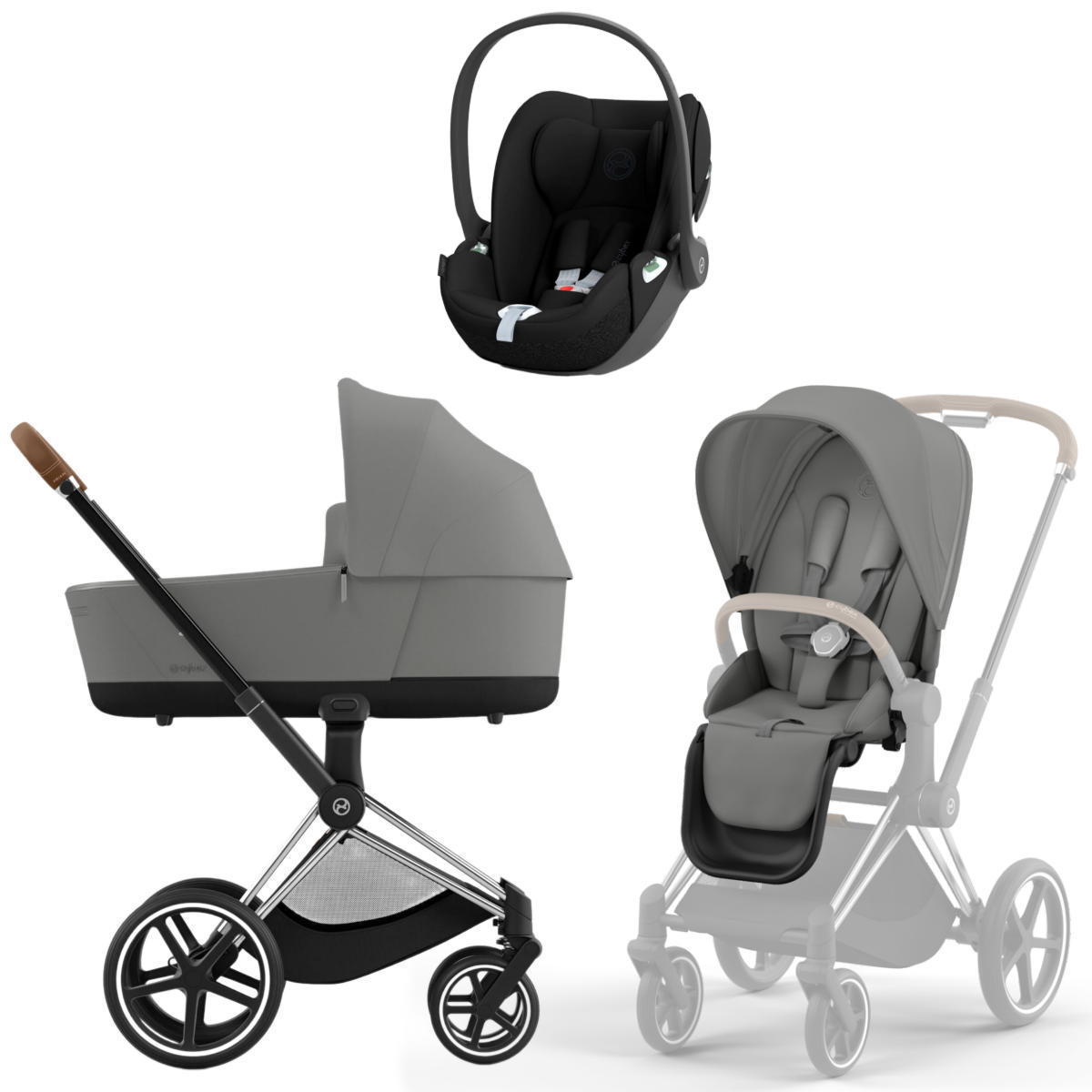 Коляска 3 в 1 Cybex Priam IV Chrome Brown и автокресло Cloud G i-Size Plus Mirage Grey