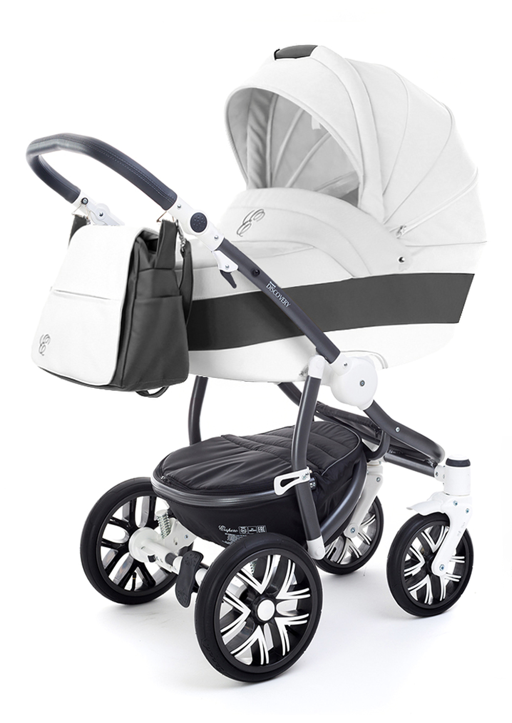 Коляска для новорожденных Esspero Grand Discovery (шасси Graphite White) White leatherette