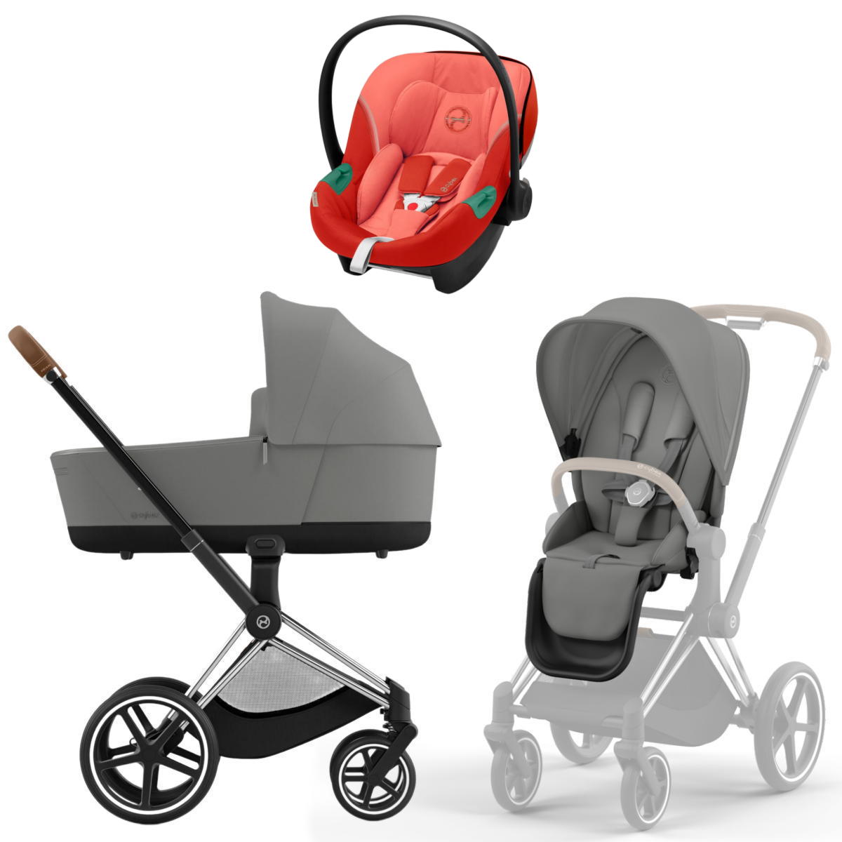 Коляска 3 в 1 Cybex Priam IV Chrome Brown и автокресло Aton S2 i-Size Mirage Grey
