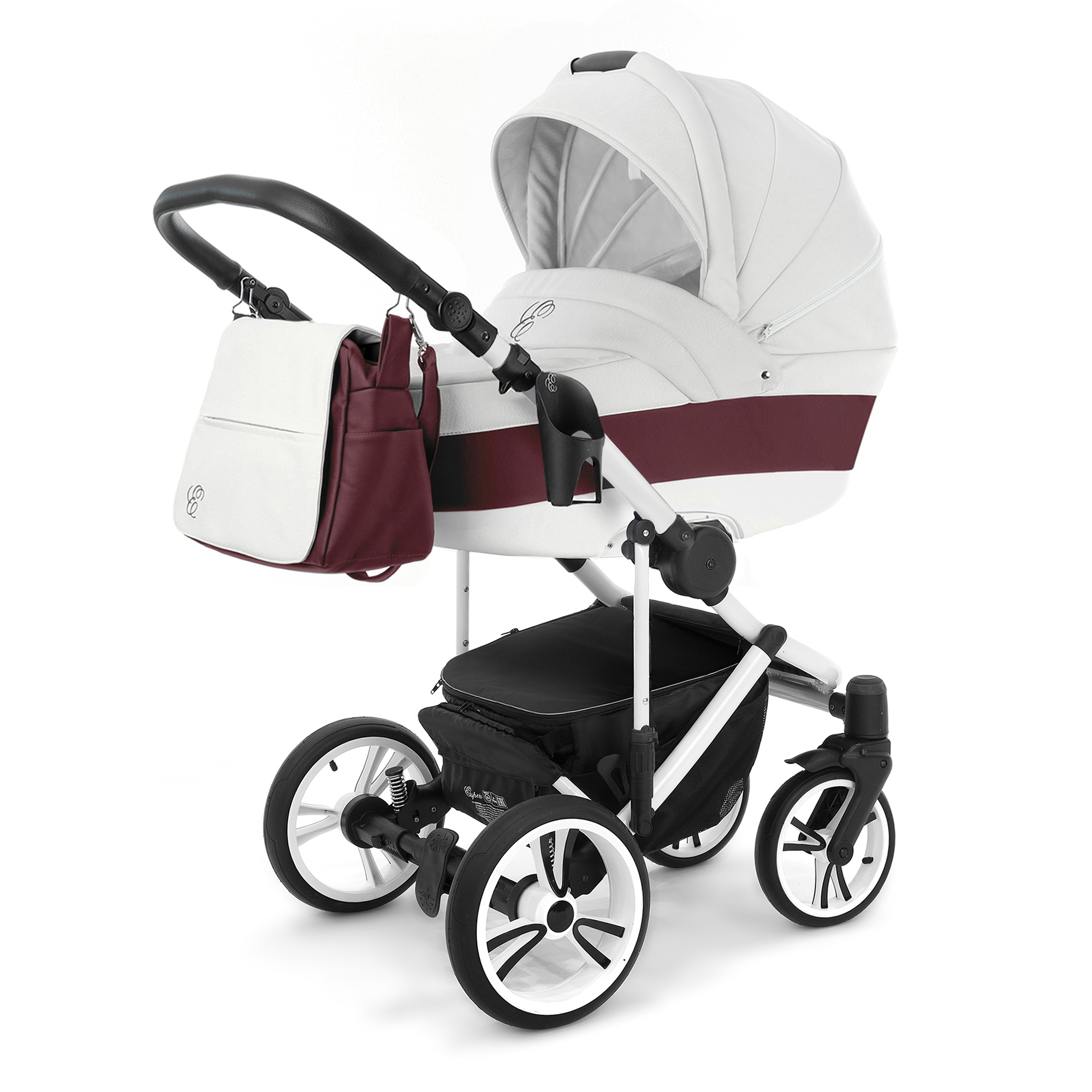 Коляска для новорожденных Esspero Grand Magic Pro (шасси White) Maroon leatherette