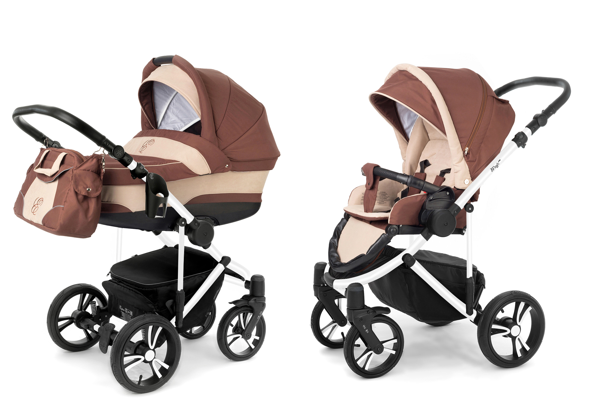 Коляска 2 в 1 Esspero Magic Pro (шасси White) Brown Beige