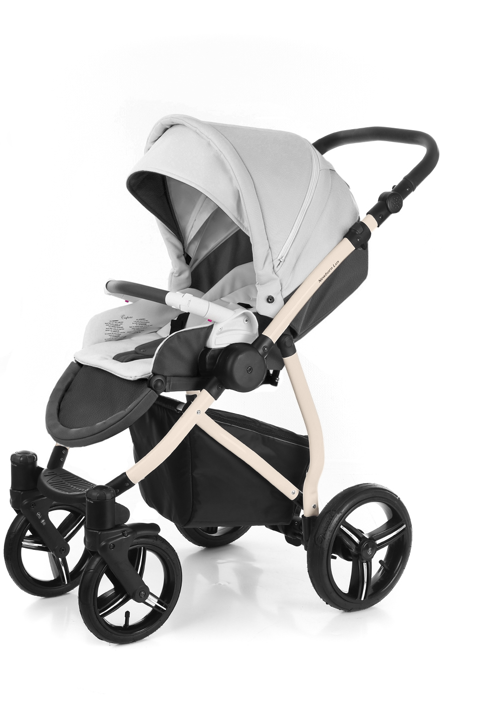 Прогулочная коляска Esspero Grand Newborn Lux (шасси Beige) White leatherette