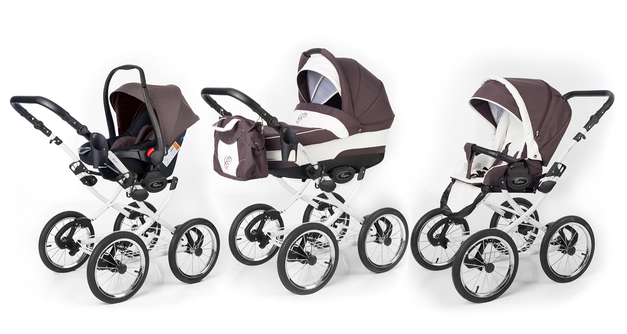 Коляска 3 в 1 Esspero Classic (шасси White) Brown Lux