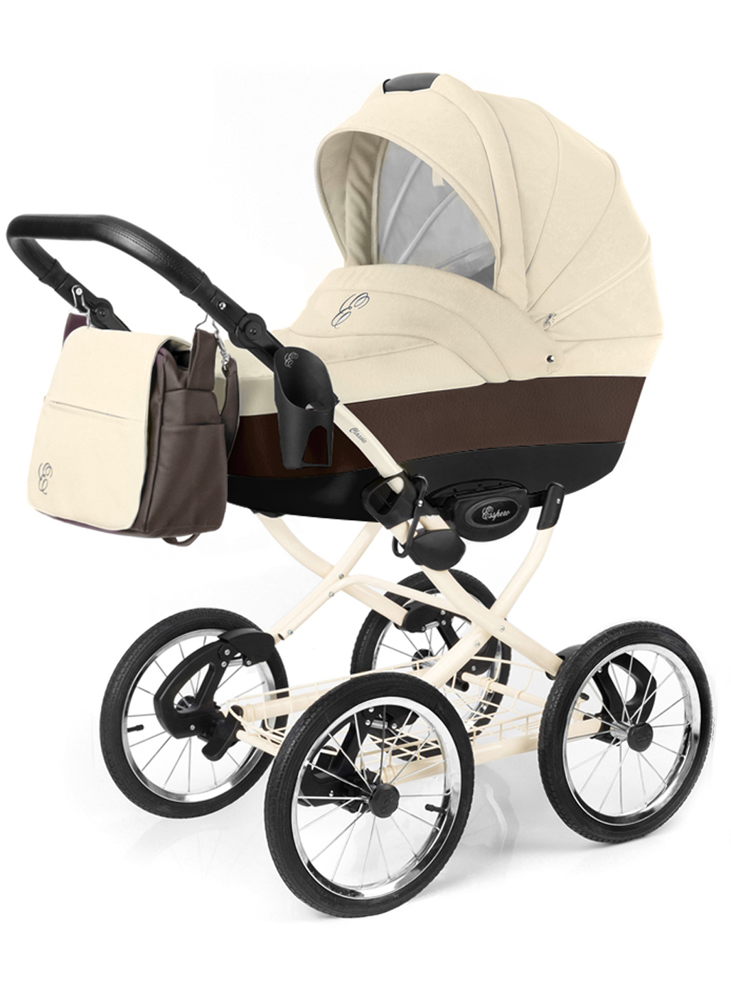 Коляска для новорожденных Esspero Grand Classic (шасси Beige) Cream leatherette