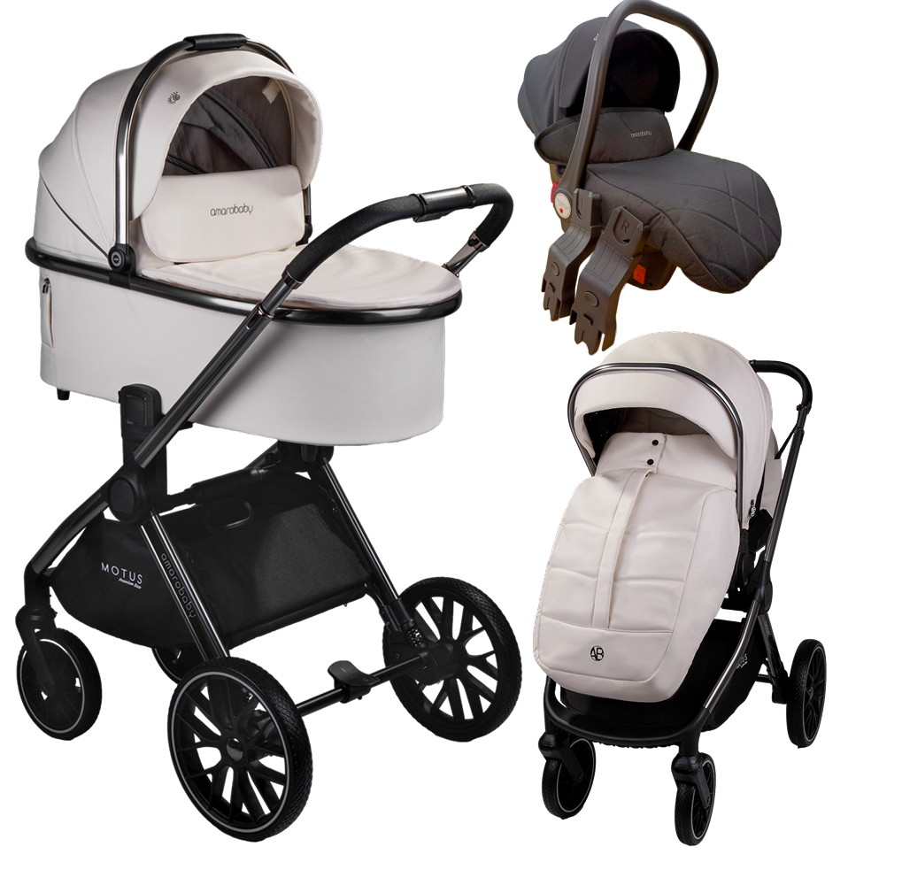 Коляска 3 в 1 Amarobaby Motus Premium Ecco молочный