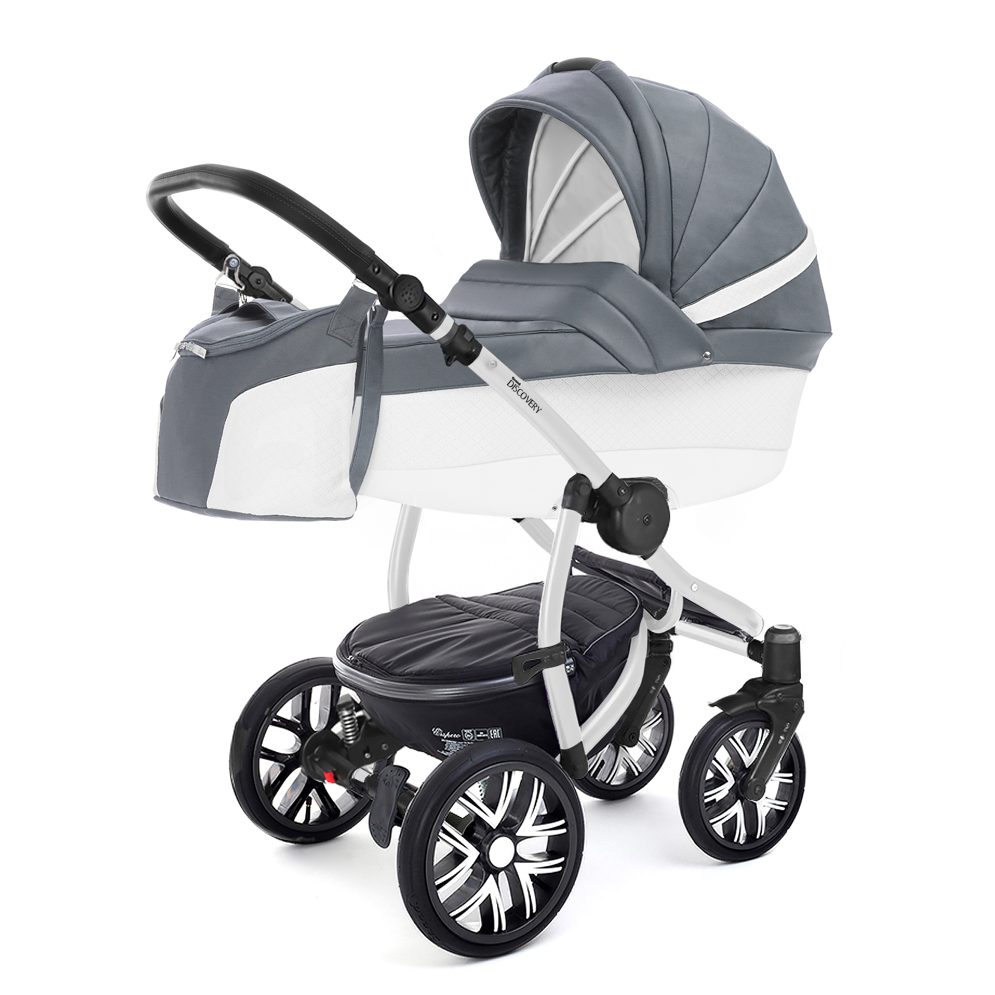 Коляска для новорожденных Esspero Grand Discovery (шасси White) Nappa Blue Grey