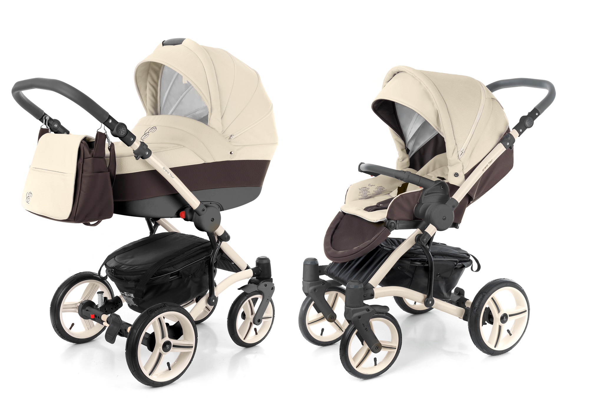Коляска 2 в 1 Esspero Grand Tour (шасси White) Cream leatherette