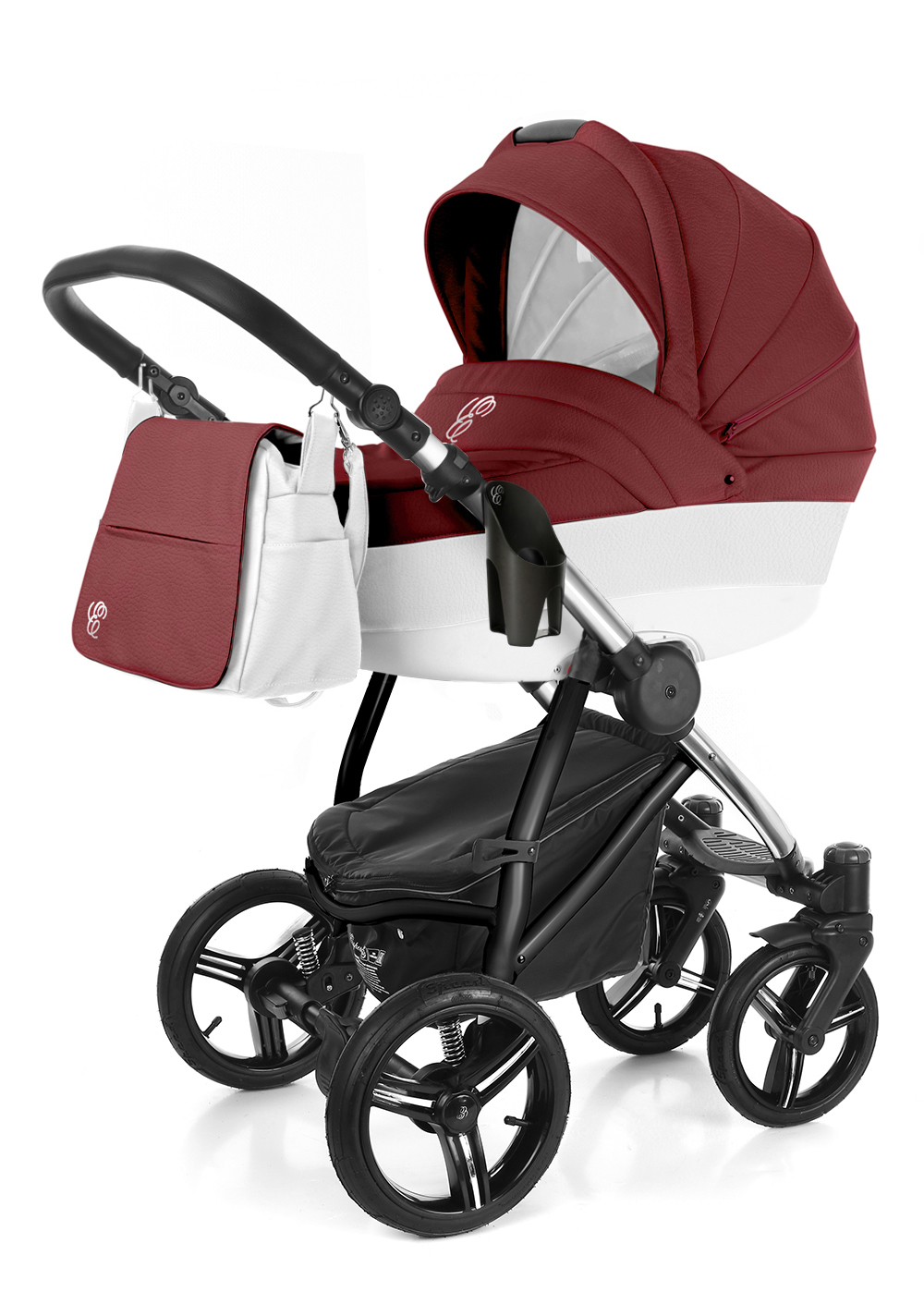 Коляска для новорожденных Esspero Grand Newborn Lux (шасси Chrome) Cherry leatherette