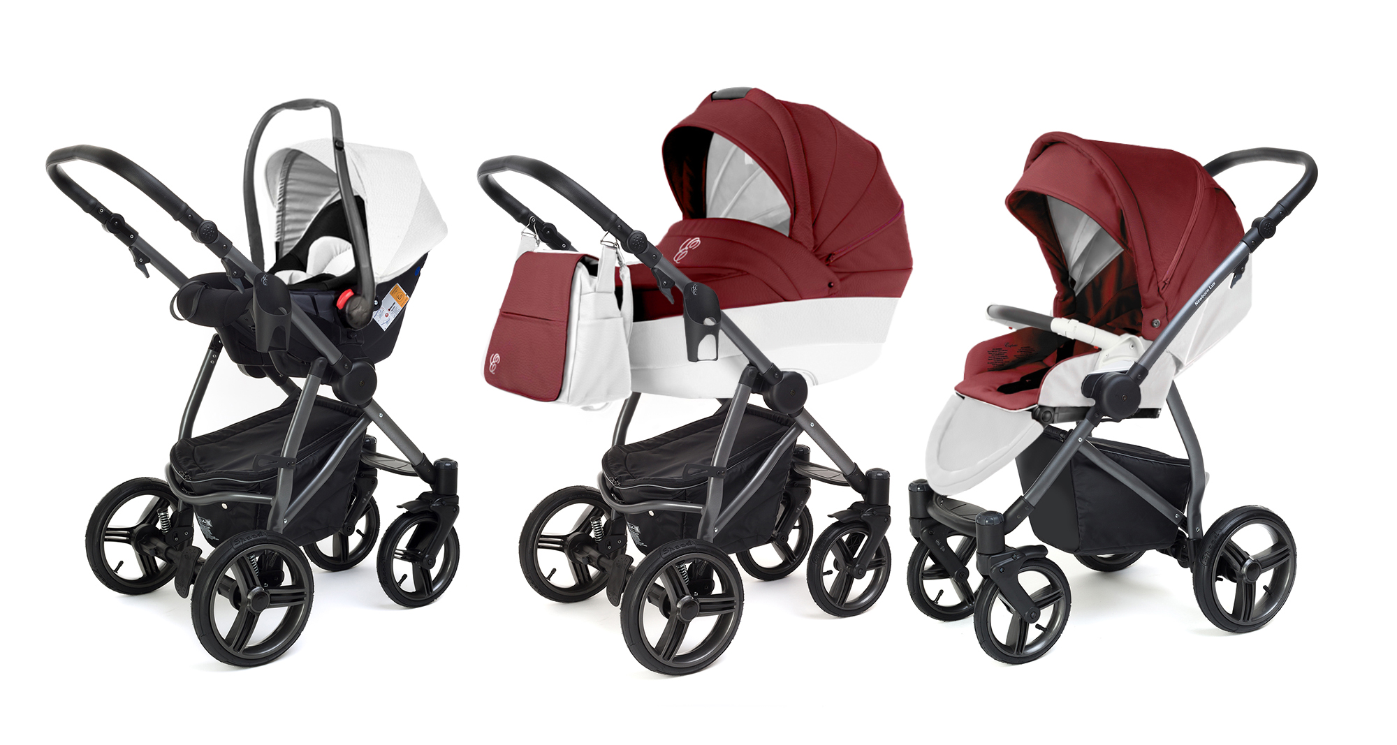 Коляска 3 в 1 Esspero Grand Newborn Lux (шасси Graphite) Cherry leatherette