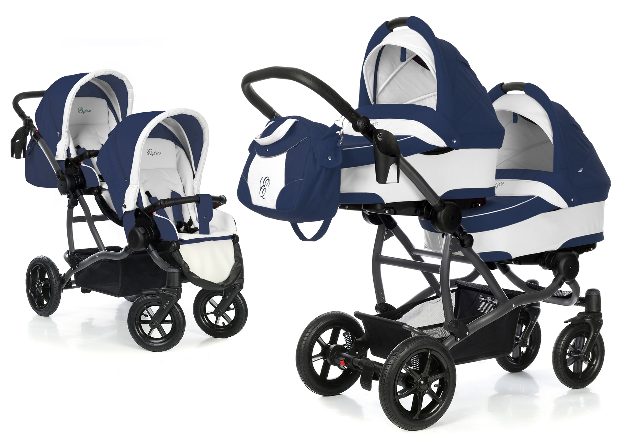 Коляска для двойни 2 в 1 Esspero Duetto (шасси Graphite) Navy Grey
