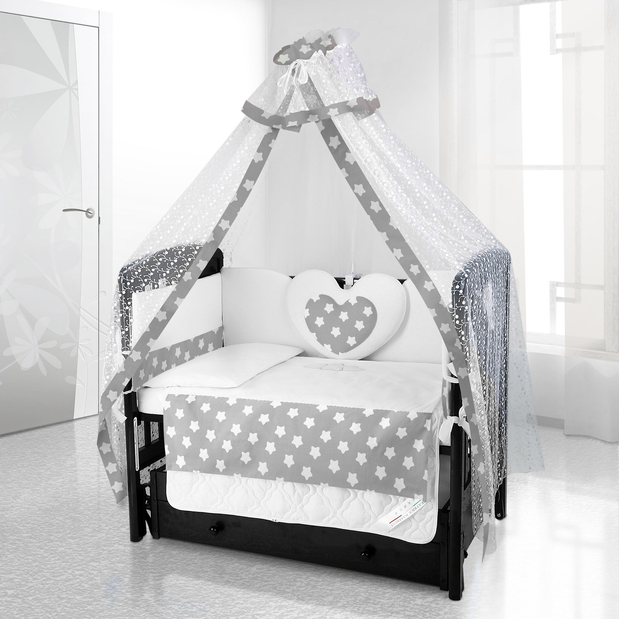 Комплект постельного белья Beatrice Bambini Cuore Grande Stella grigio latte bianco