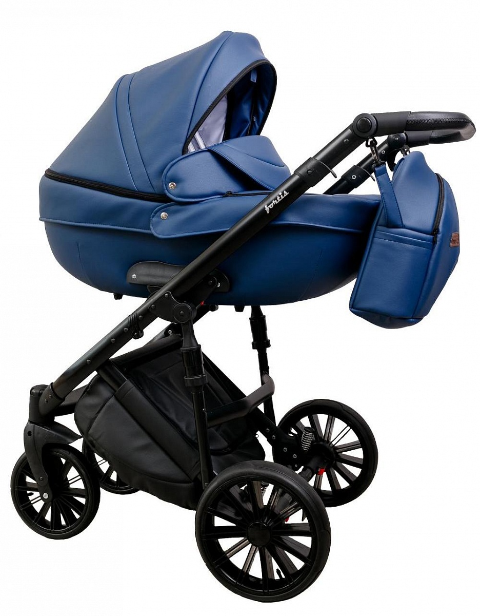 Коляска 2 в 1 Peppy Fortis синяя кожа