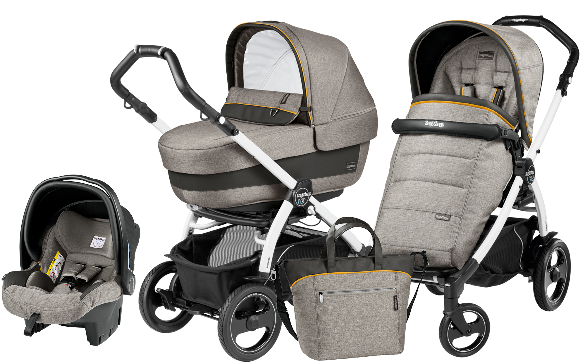 Коляска 3 в 1 Peg Perego Book 51 S Elite Set Modular (шасси White/Black) Luxe Grey