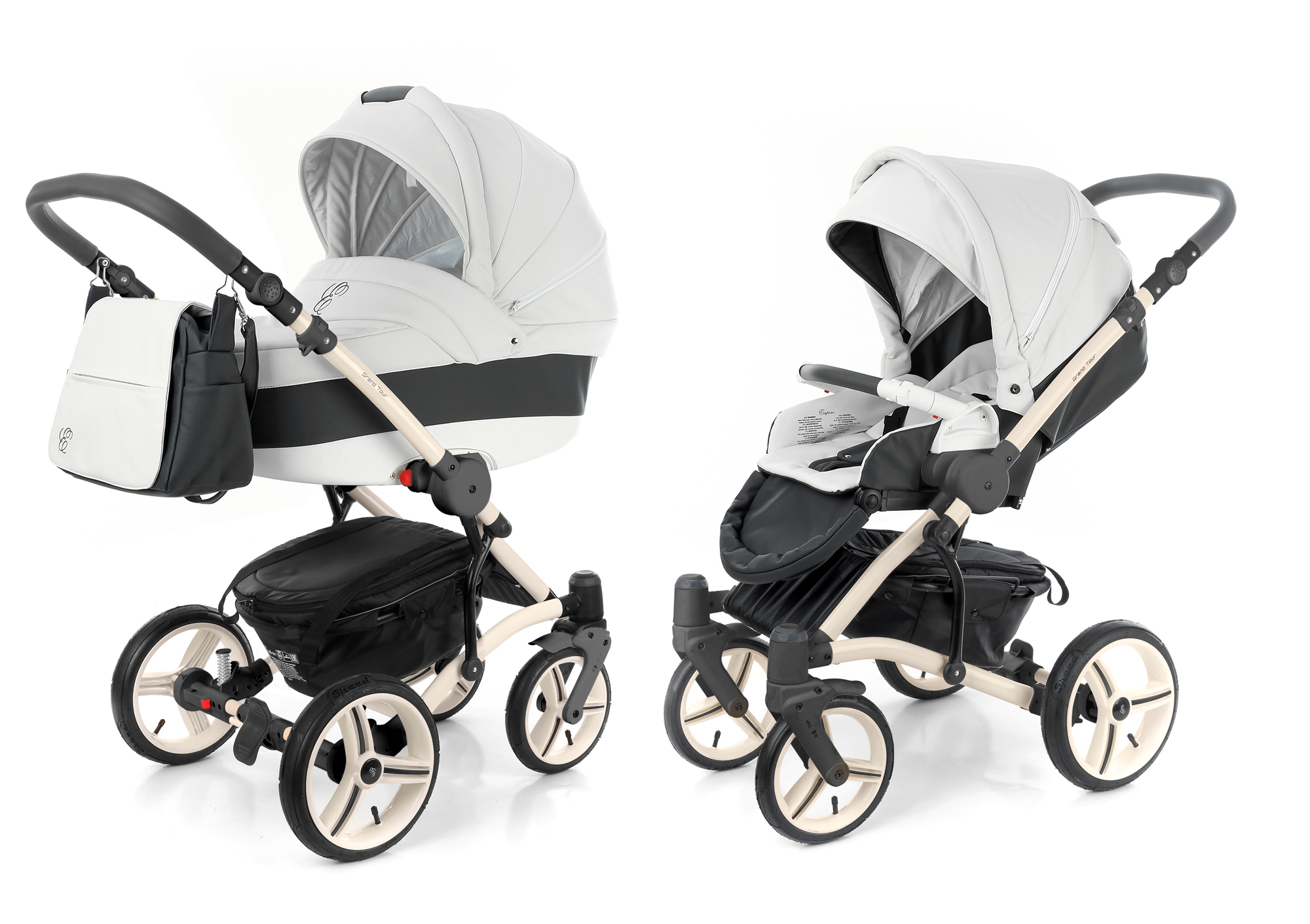 Коляска 2 в 1 Esspero Grand Tour (шасси Beige) White leatherette