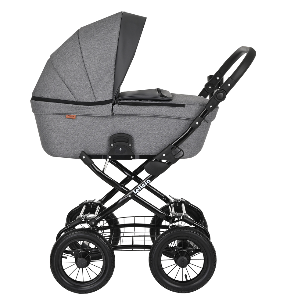 Коляска для новорожденных Pituso Leticia Classic/12d Antracyt+Кожа Antracyt Metalic