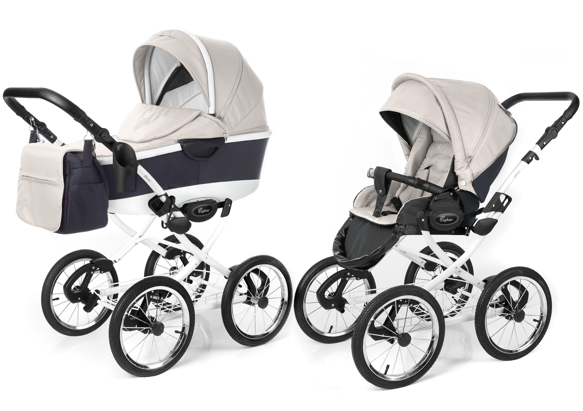 Коляска 2 в 1 Esspero Classic Alu (шасси White) Beige