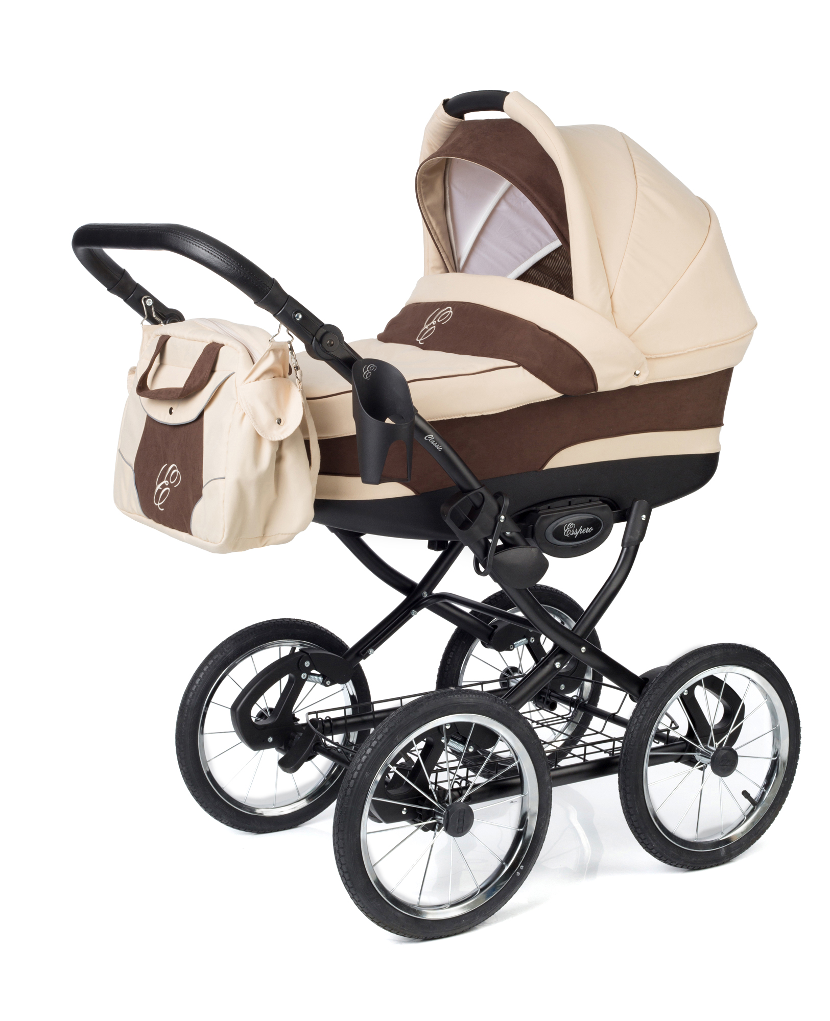 Коляска для новорожденных Esspero Classic (шасси Black) Beige Brown