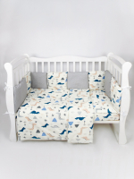 Бортик в кроватку 12 предметов AmaroBaby — Little dino, бежевый/серый