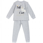 Пижама Chicco, принт Tell me, длинный рукав, для девочек — Светло-серый, р.110