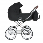 Коляска для новорожденных Roan Bass Next Classic, d14 — Black/Chrome/руч.Коричневый