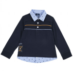 Лонгслив-поло Chicco, принт Young and Free, длинный рукав, для мальчиков, цвет тёмно-син — Темно-синий, р.116