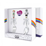 Набор детский Кольчугинский мельхиор (л+в) посеребренный 2пр. — Миша и Маша