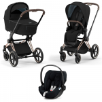 Коляска 3 в 1 Cybex Priam IV (шасси Rosegold) — Deep Black