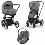 Коляска 3 в 1 Cybex Priam IV (шасси Rosegold) — Soho Grey