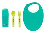 Набор столовых приборов ложка вилка в пенале с силиконовым нагрудником Bebe Due — Зеленый