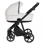 Коляска 3 в 1 Roan Sol Кожа — White/Black/руч.Тем.коричневый