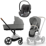 Коляска 3 в 1 Cybex Priam IV Chrome Brown и автокресло Cloud T i-Size Plus — Mirage Grey