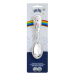 Ложка для кормления детская Кольчугинский мельхиор "Ангел" посеребренная с эмалью в блистере — Розовая