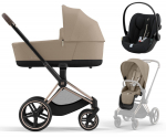 Коляска 3 в 1 Cybex Priam IV Rosegold и автокресло Cloud G i-Size Plus — Cozy Beige