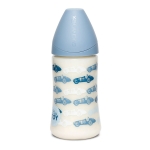 Бутылка Suavinex "TOY" от 0-6 мес. 270мл с силиконовой анатомической соской (3800172) — Голубой